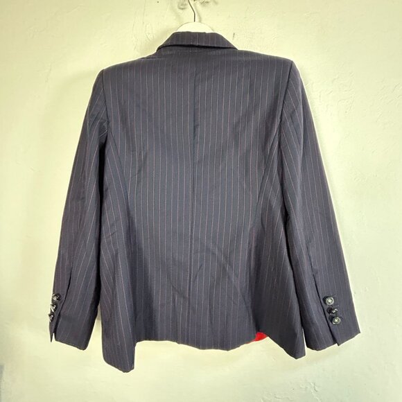 Escada Womens Pinstripe Wool Blazer Jacket Dark Blue Size 40 Three-Button Casual - Picture 2 of 9
